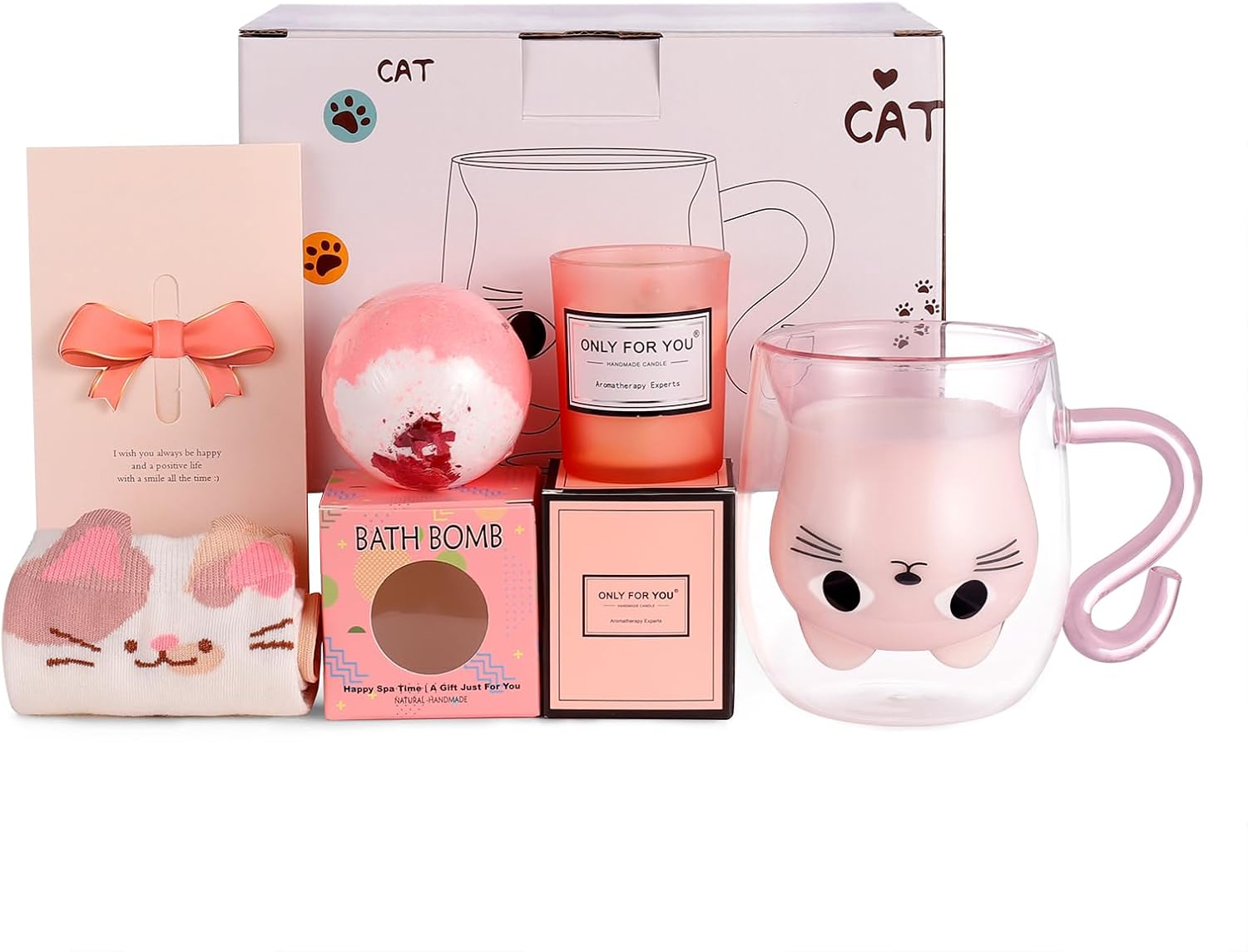 Qinhai Gato Tazas Regalo Mujer, Café de Cristal (rosa)