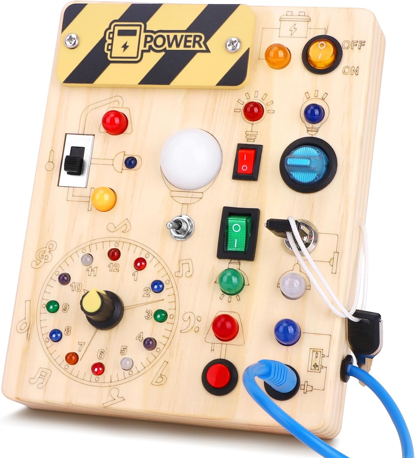 Hoarosall Busy Board Juguetes Montessori 1 años Tablero de Actividades Juguete Sensoriales de Madera con 10 interruptores y 23 Luces LED