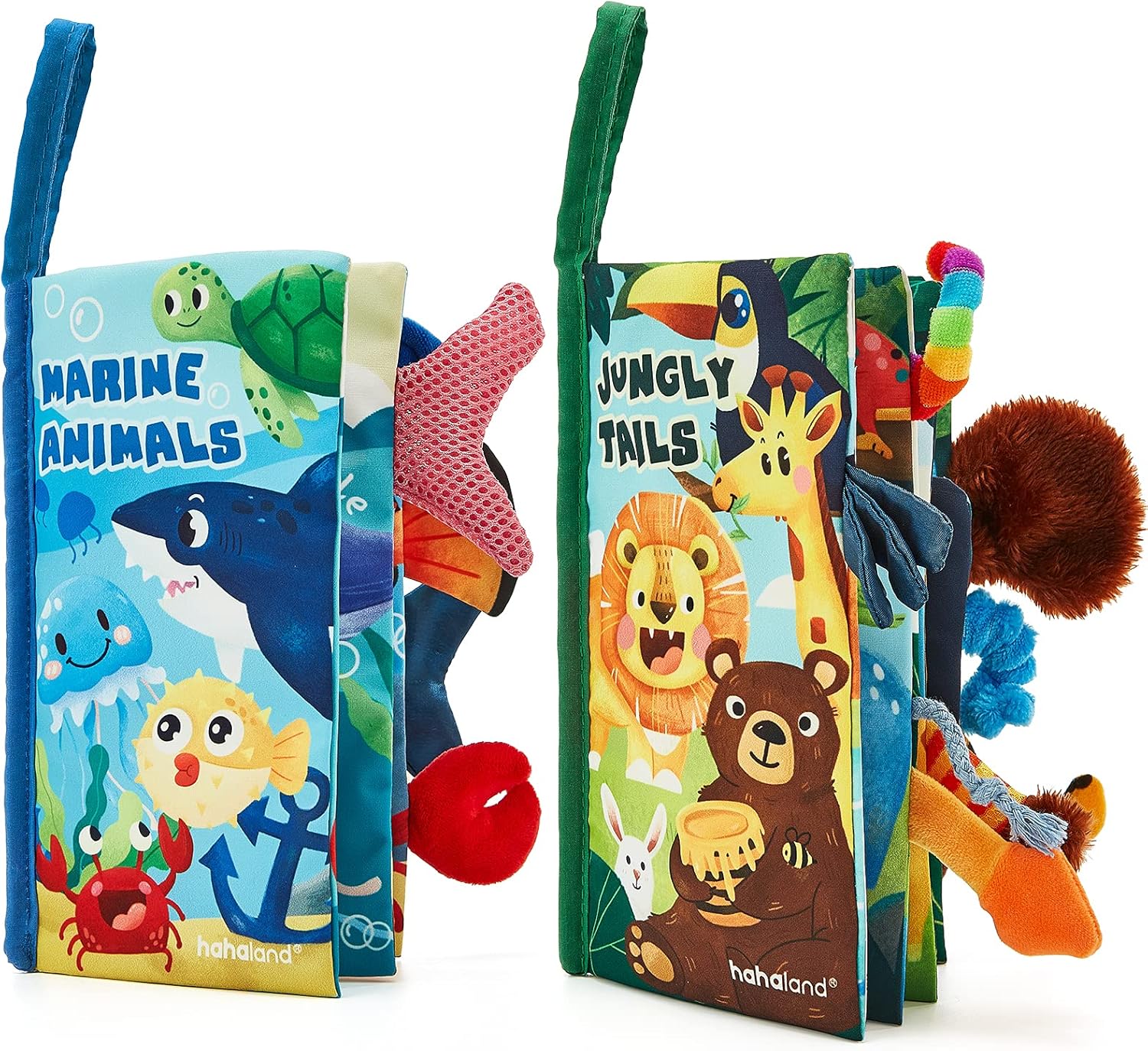 hahaland Libros Bebe Juguetes Bebes 0-3 6-12 Meses 2PCS Libros de Tela Blandos para Bebes Recien Nacido Niños Educativo Juguetes Niños 1 año, Animales Libro Sensorial Suave de Actividades para Bebé