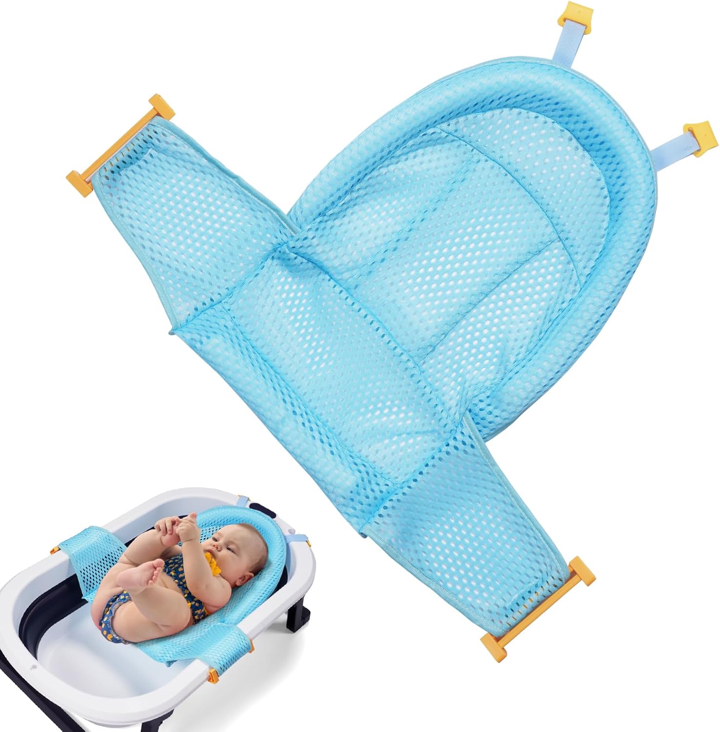 Aolso Red de Baño para Bebés, Asiento de Baño para Bebé Recién Nacido, Asiento Hamaca Bañera Bebe (azul)