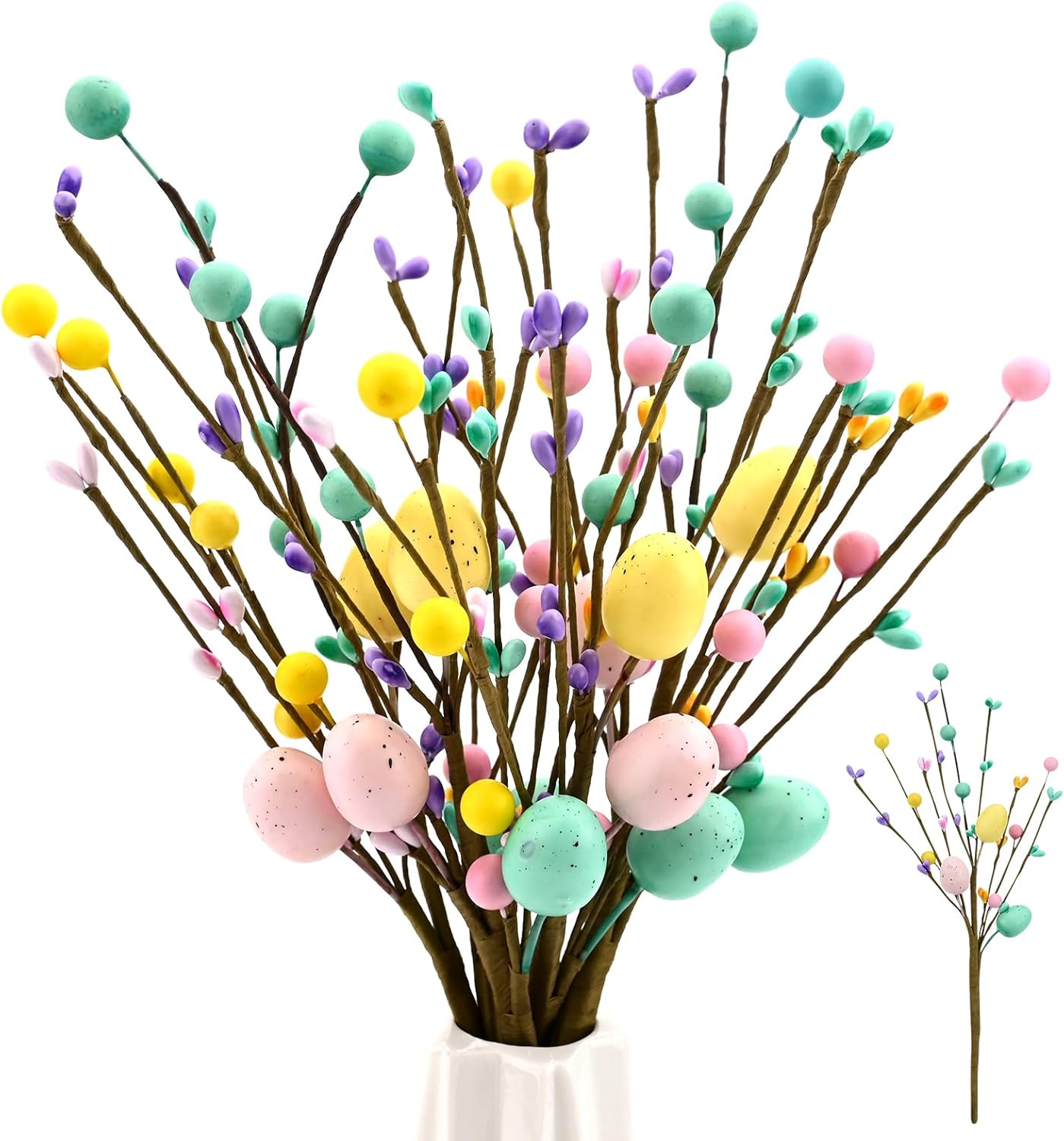 TSLBW 4 Pcs Huevo de Pascua Artificial Árbol Ramas Huevo de Pascua Flor Picos para Jarrón Primavera Árbol Corona Adornos Pascua Arreglo Floral Decoración Pascua