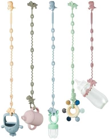 PandaEar Correas de juguete para bebé, paquete de 5 arnés de silicona dinosaurio