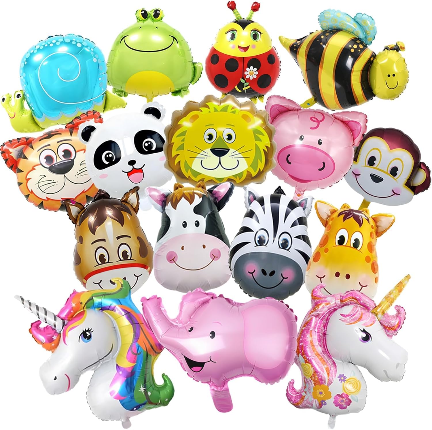 16 Piezas Globos Animales de Aluminio Dibujos Animados Selva Tema Decoración Cumpleaños