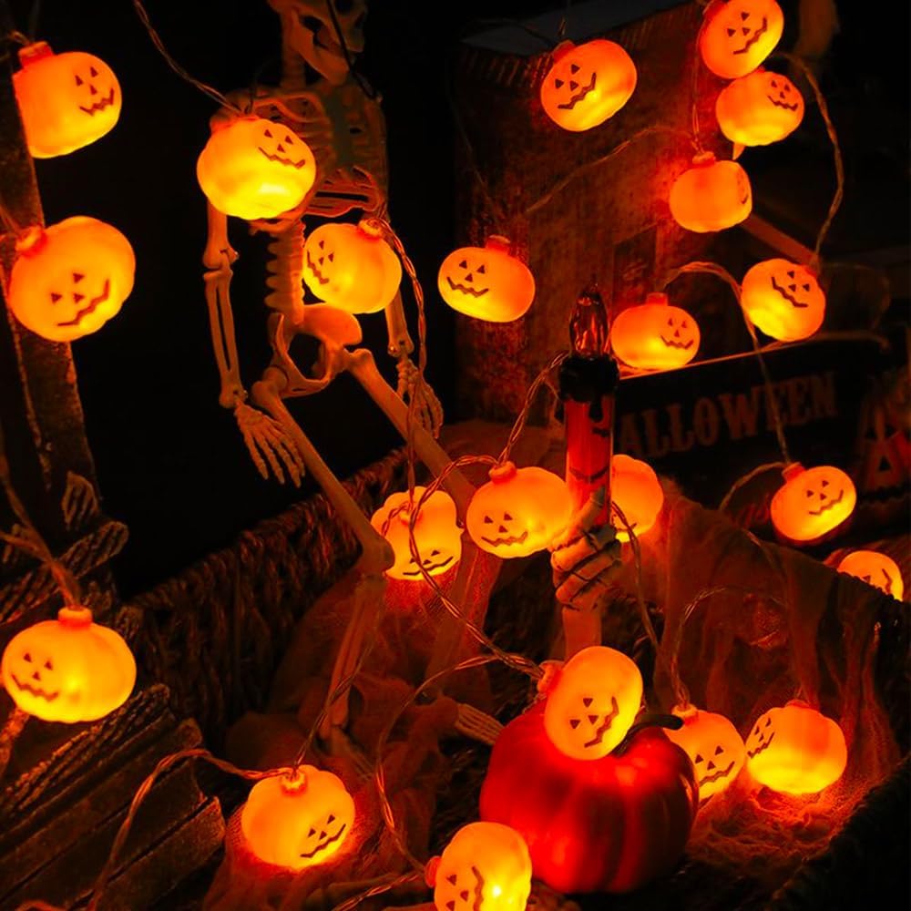 Guirnalda de Luces Calabaza Halloween 3M 20 LED, Luces Decorativas a Pilas