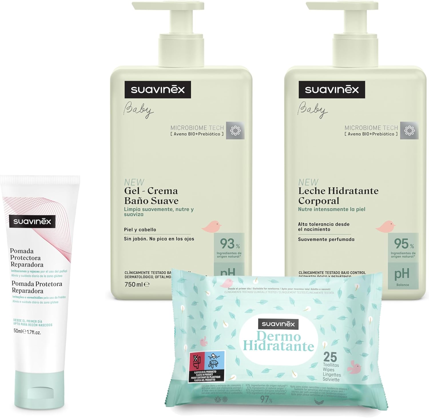 Suavinex Pack Cosmética Gran Formato - Gel-Champú + Leche Hidratante + Pomada Pañal + Toallitas