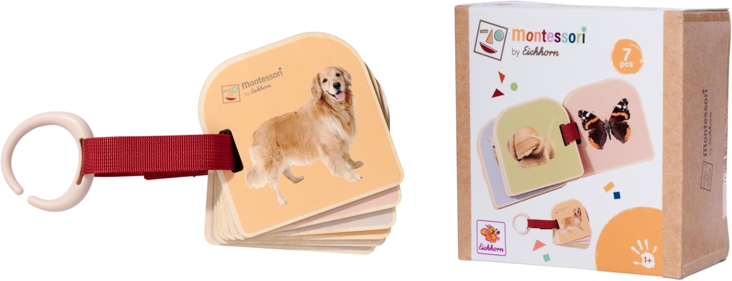 Eichhorn Librito Montessori de Madera, con Animales, 6 páginas, FSC, con Anilla para Colgar, Desde 1 año