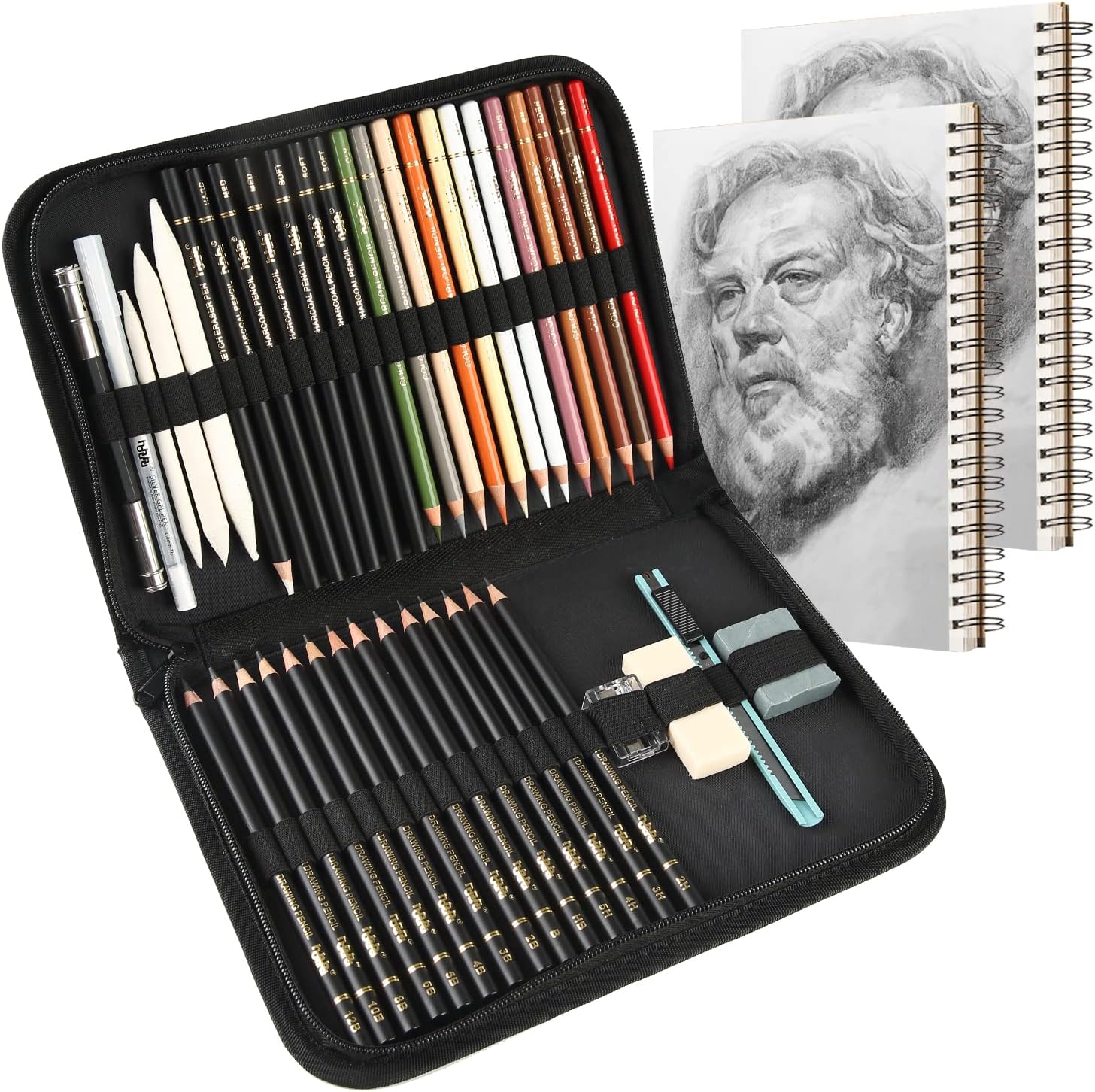 hhhouu Lápices de Dibujo Profesionales, Grafito y Carbón de Colores con Herramientas de Pintura Kit