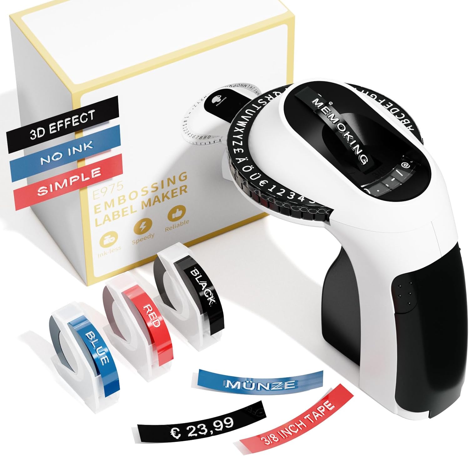 Memoking Etiquetadora-E975 Estampadora para uso doméstico con 3 Rolls Cintas de Etiquetas 3D