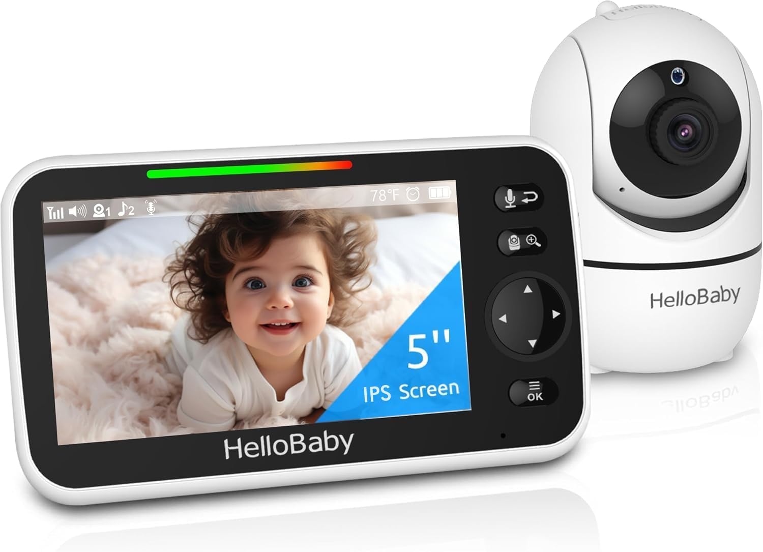 HelloBaby Monitor de Bebé con Cámara y Visión Nocturna, Pantalla de 5 Pulgadas con Batería de 30 Horas