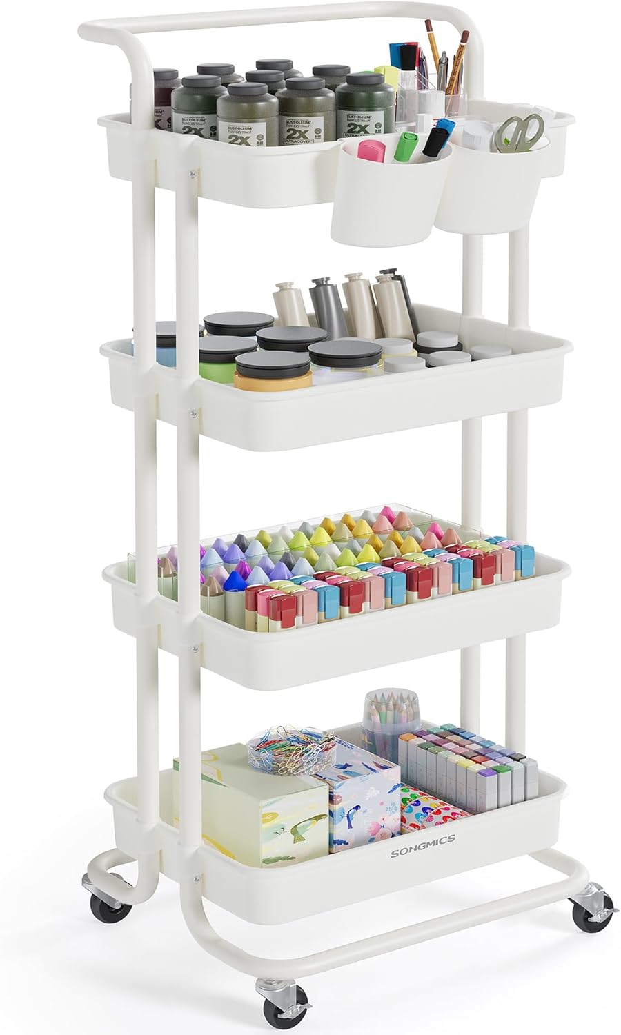 SONGMICS Carro Rodante de Almacenamiento de 4 Niveles con Mango Blanco BSC077WZ01