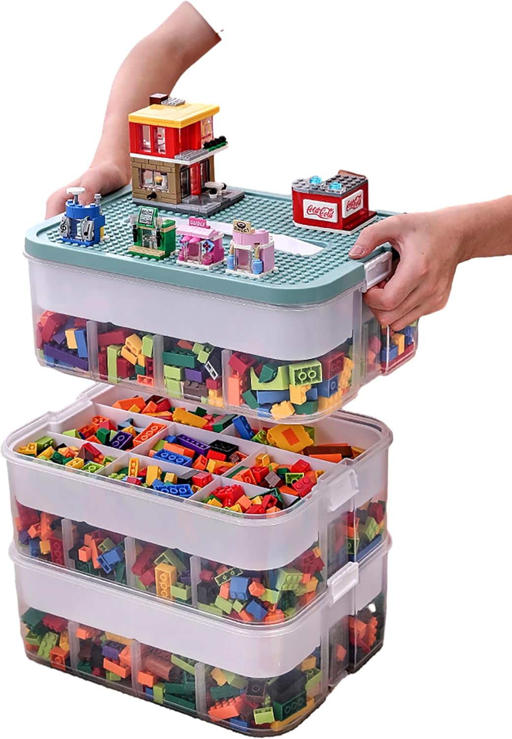 Harazaqa Juguetes Infantil Cajas Almacenaje para Lego Bloques Construcción Niños Organizador Cajones Plástico Baúl Almacenamiento 3 Capas Apilables