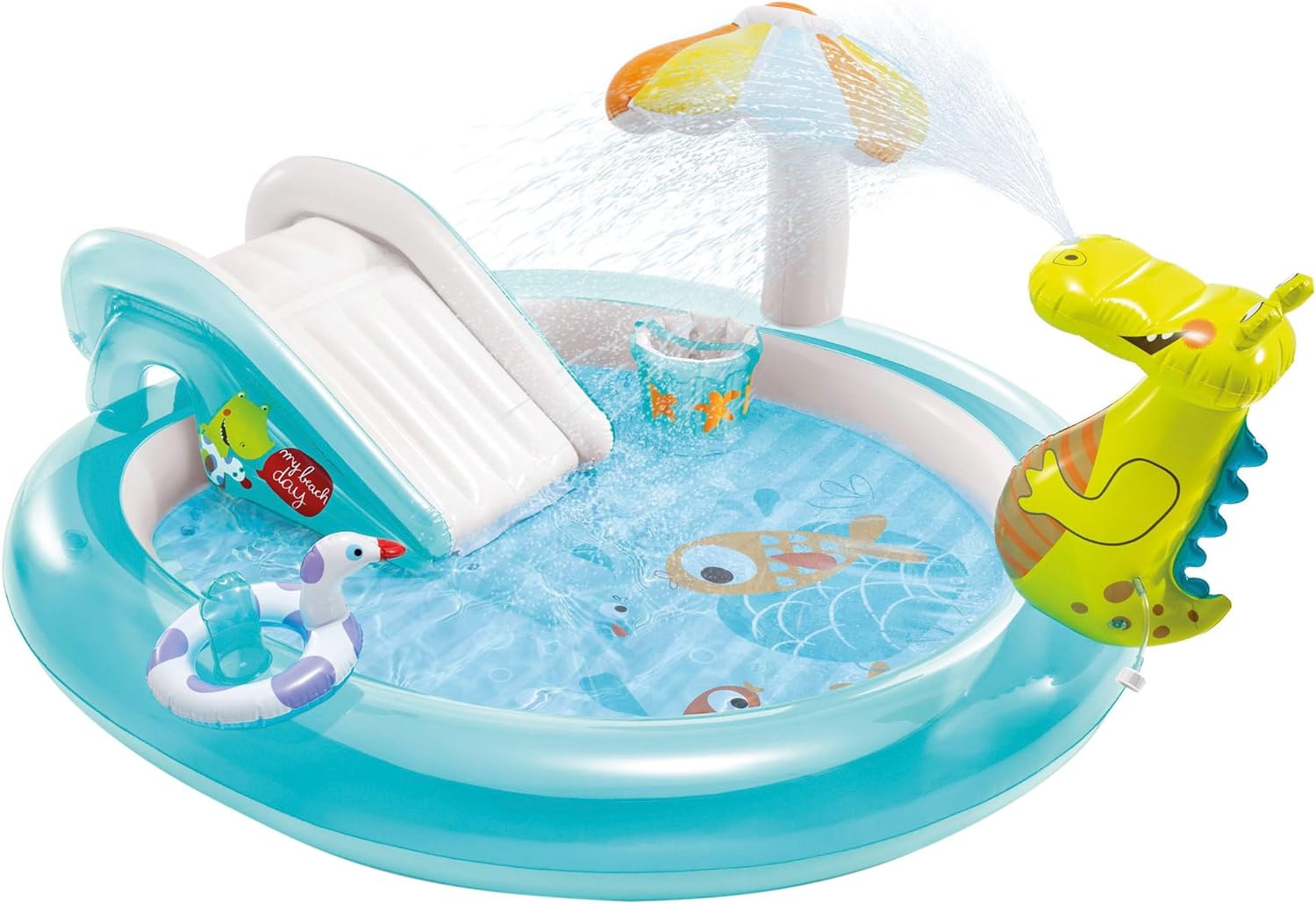INTEX 57165 - Piscina infantil hinchable con dispersor de agua y tobogán cocodrilo