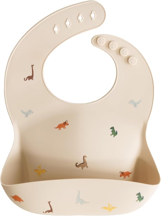mushie Babero de Silicona para Bebés | Baberos de Alimentación con Bolsillo | Fáciles de Lavar | 4 Tamaños Ajustables | Sin BPA