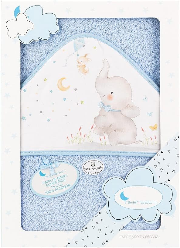 Interbaby - Capa de Baño Bebe Azul | Toalla Bebe con Capucha 100% Algodón 100x100cm