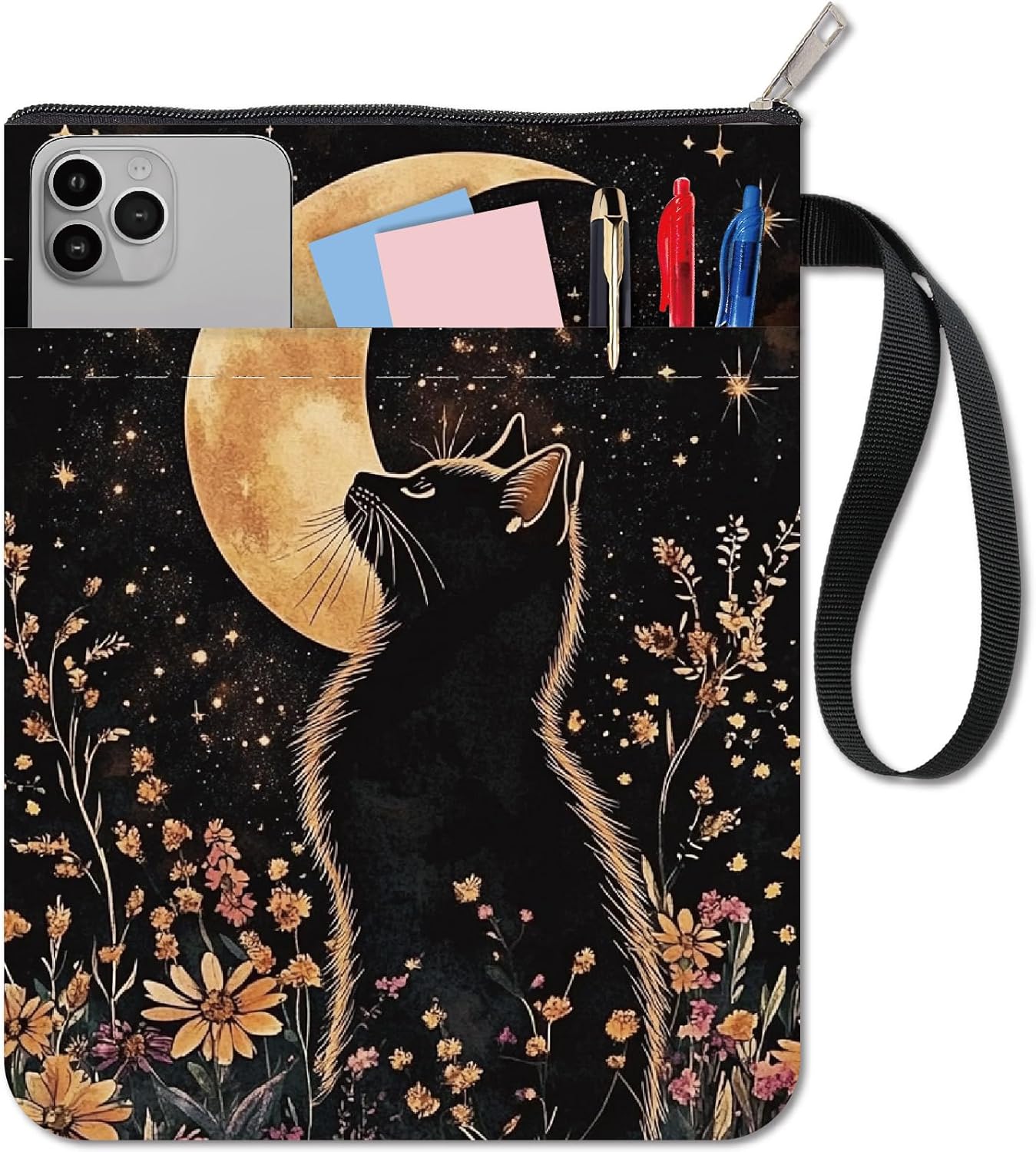 CRASPIRE Funda Libro 11x8.6 Pulgada con Diseño Gato Negro Girasol Luna