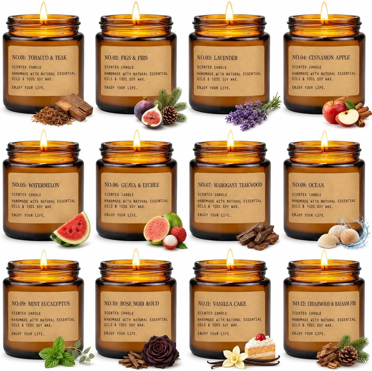 Velas Aromáticas, 12 Velas Perfumadas de Cera de Soja Natural