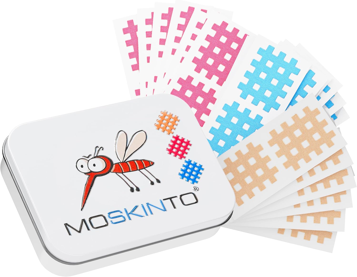MOSKINTO parches antimosquitos pack familiar de 42 parches de colores en lata