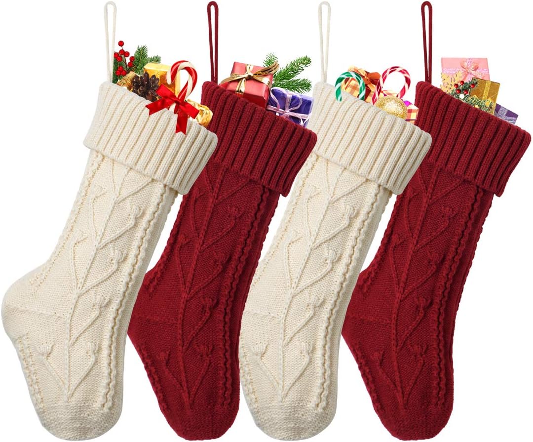 Dremisland 4 Piezas Medias de Navidad Grande Punto Calcetines de Navidad Rústicos Personalizados