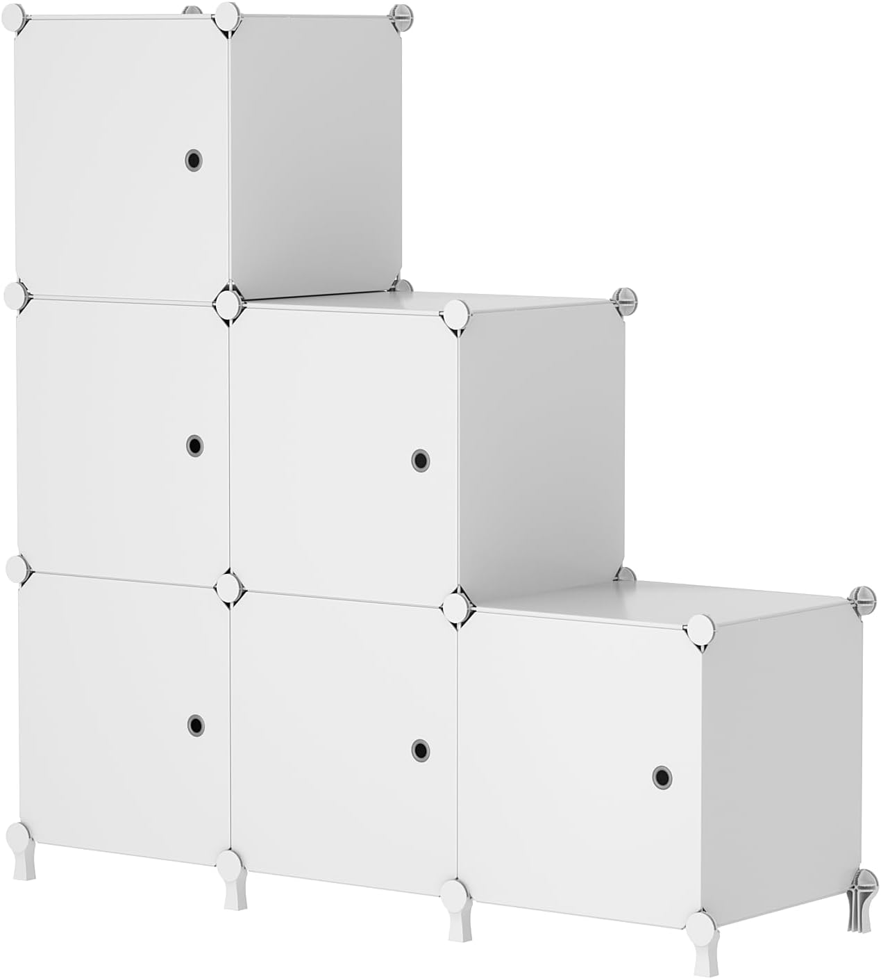AWTATOS Organizador de Almacenamiento de 6 Cubos con Puertas, Estante Modular Apilable para Dormitorio, Blanco