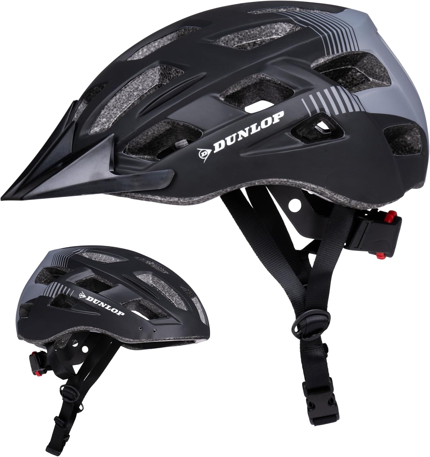 Dunlop Casco de Bicicleta Con Luz LED - Para Mujeres y Hombres - Ajustable 55-58 CM - 3 Modos de Luz - Negro