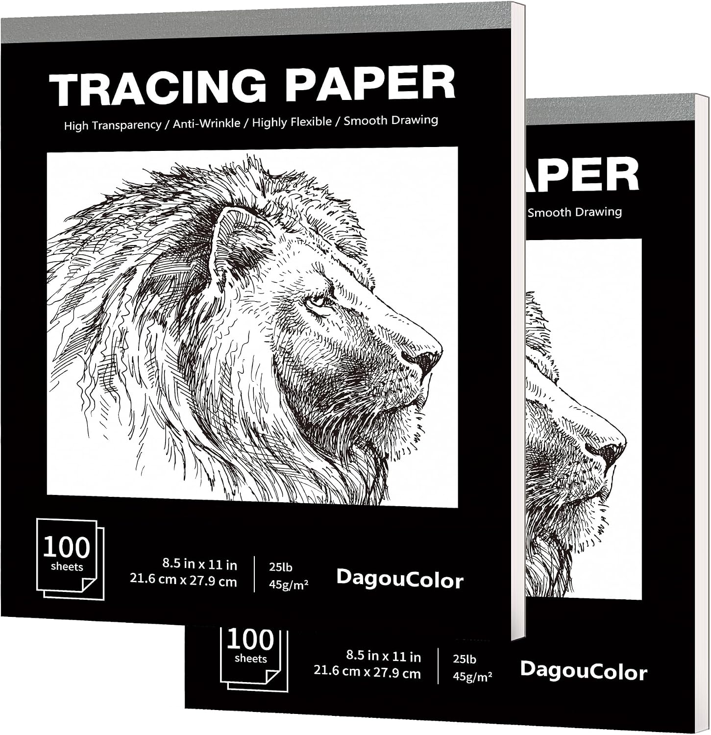 DagouColor Papel Calco, 2 Pack, 100 Hojas Transparencia Bloc Dibujo