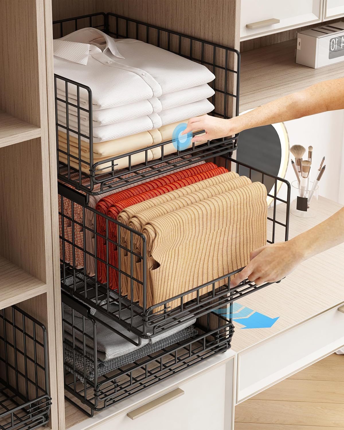 UMDONX Organizador Armario de 3 Piezas con Separadores Apilables Metal Negro