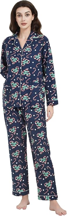 Amaxer 100% Algodón Conjunto de Pijama de Franela para Mujer - Dulces Navideños