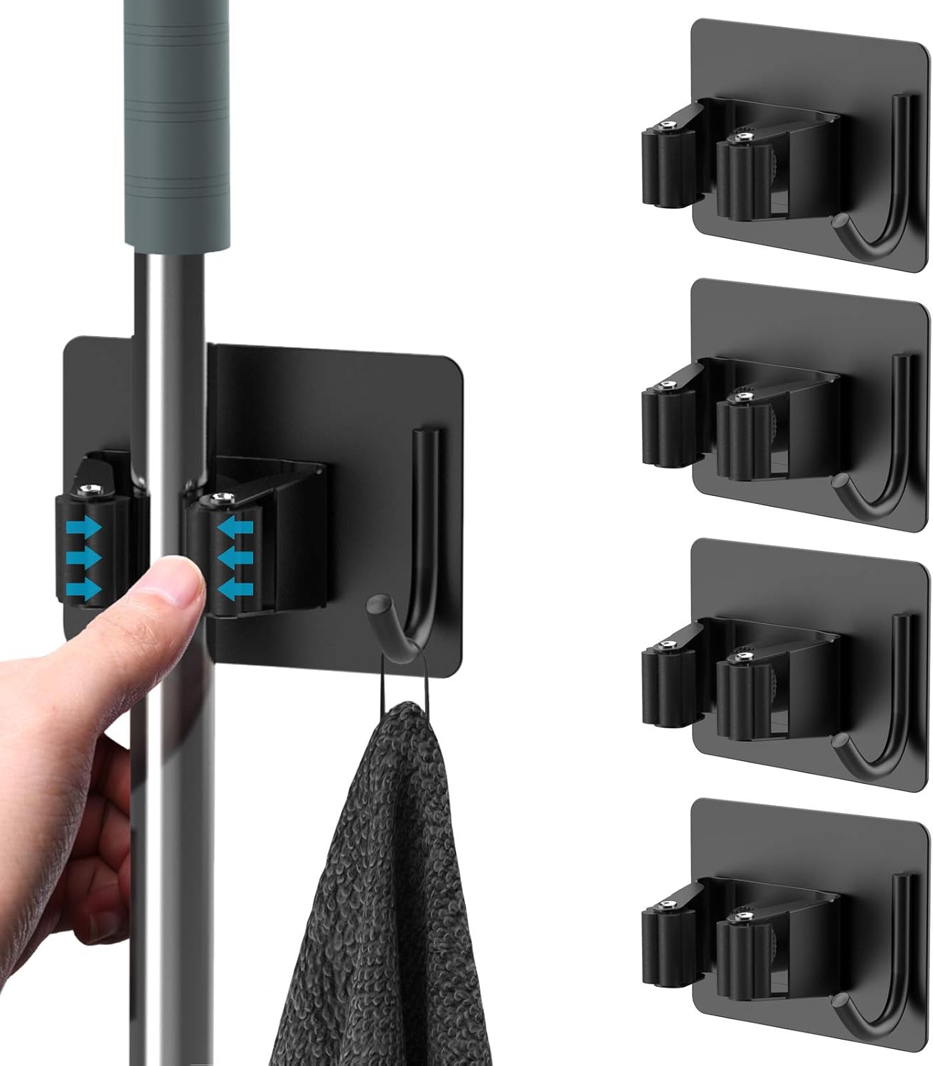 homeasy Soporte Escobas Pared 4 Piezas Adhesivos Ganchos Acero Inoxidable