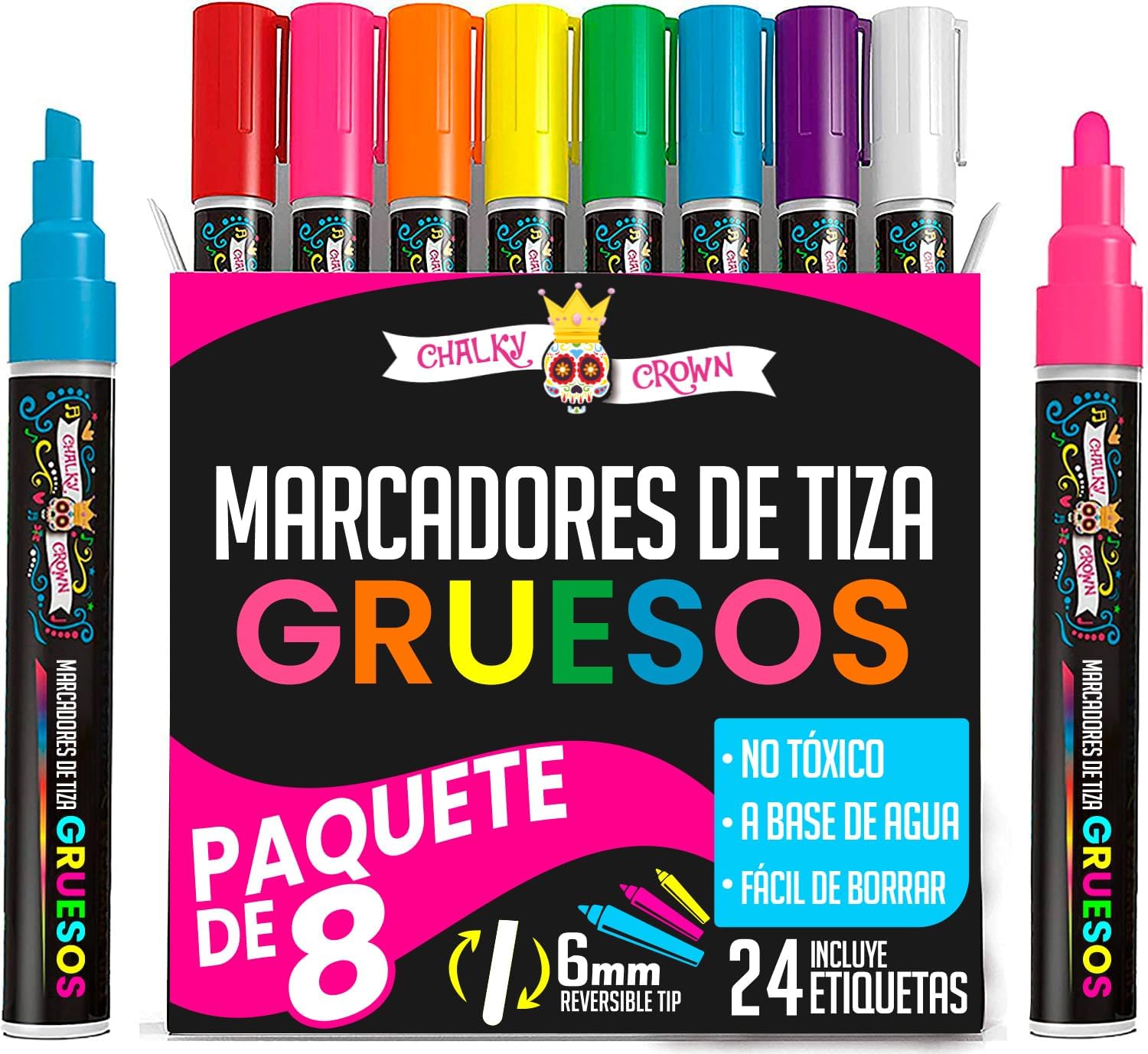 Chalky Crown Rotuladores Cristal Borrable - Punta Reversible Tiza Liquida