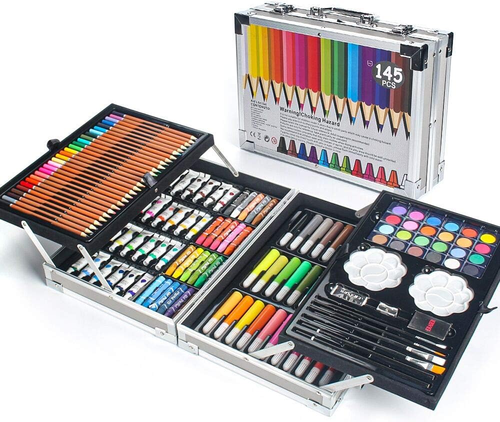 145Pcs Set de Pintura de Lujo, Caja de Aluminio Deluxe y Kit de Dibujo MIAOKE