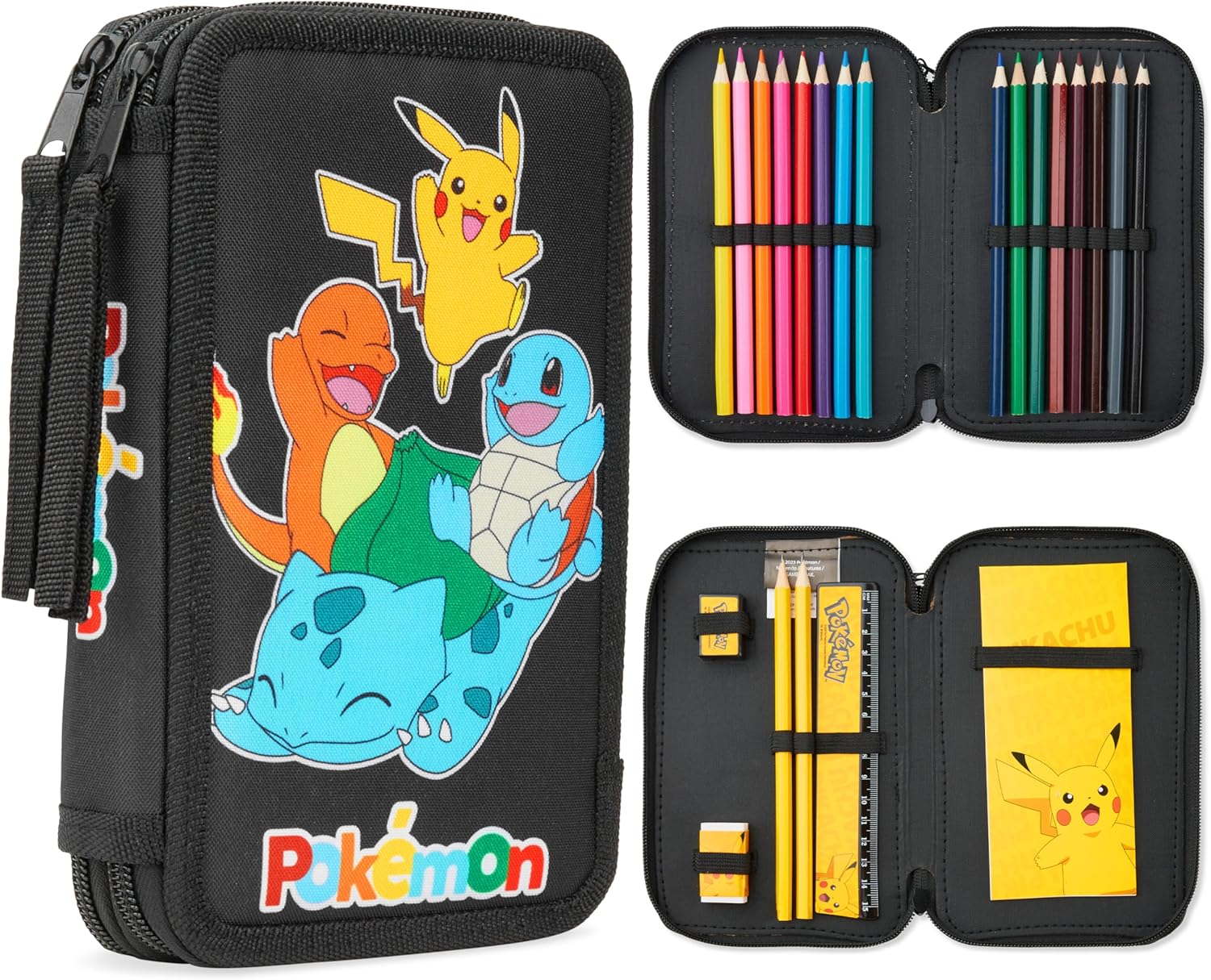 Pokémon Estuche Escolar para Niños y Adolescentes Organizador con Compartimentos Kit Completo con Lápices de Colores