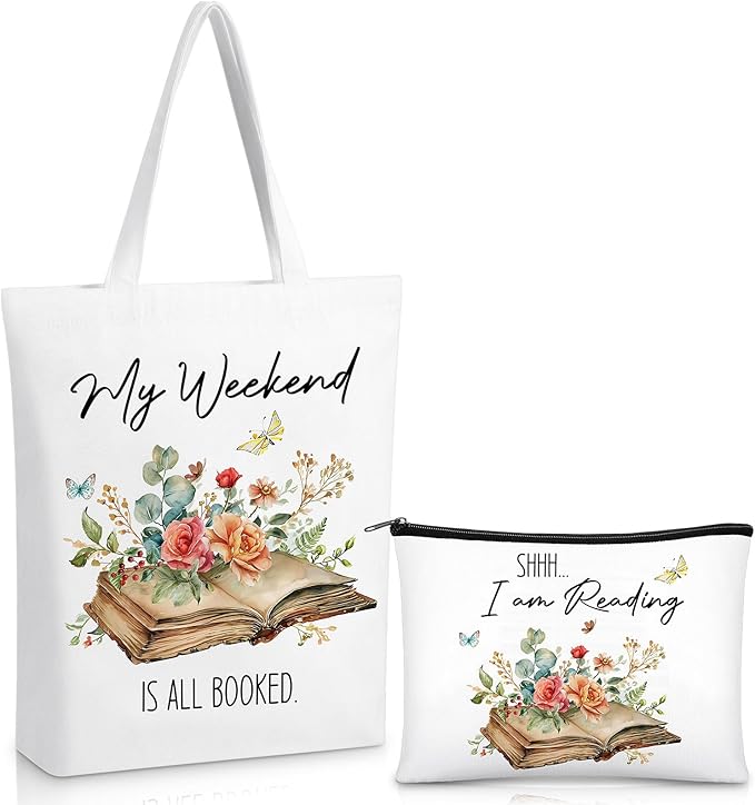Xuniea 2 Regalos para Amantes de Libros Bolso Tote para Lectores Bolsa de Hombro Reutilizable