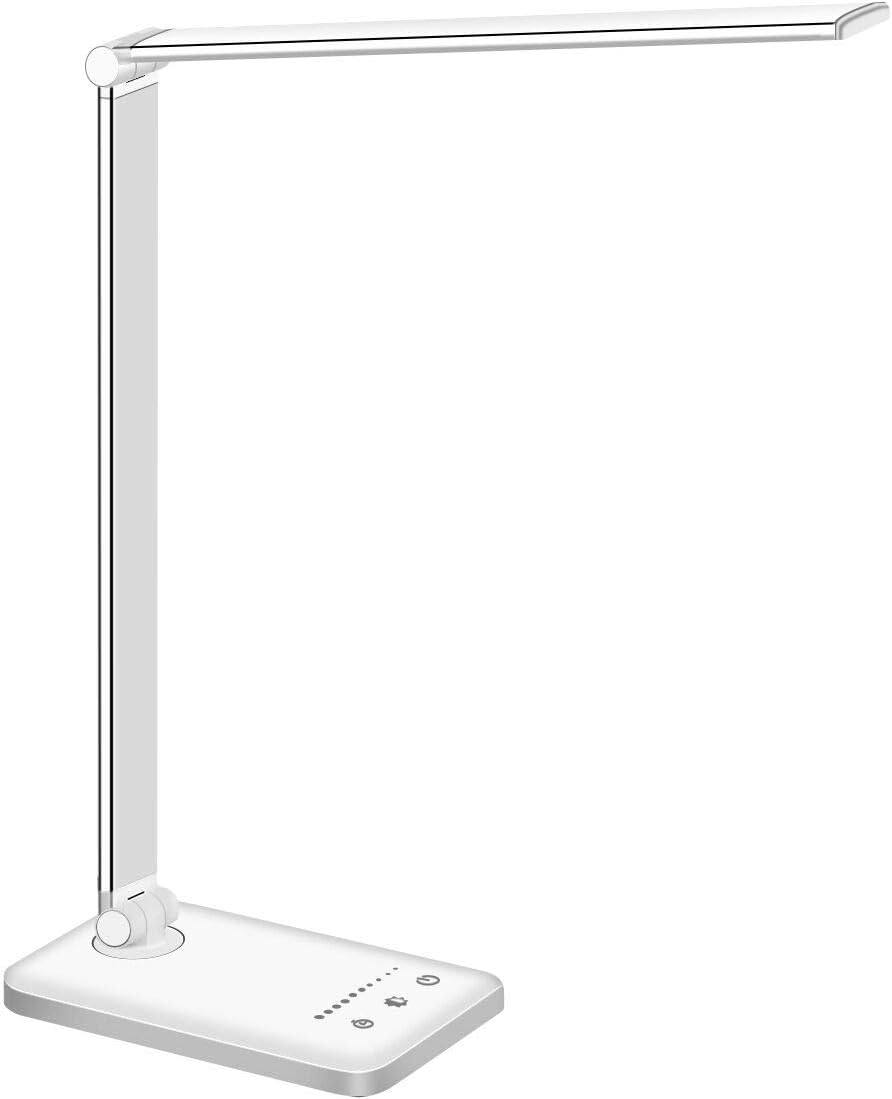 SLATOR Lámpara Escritorio LED, Flexo de Escritorio (Cuidado Ocular, Puerto USB, 5 Modos, 10 Niveles de Brillo, Temporizador de 30/60min, Función de Memoria)