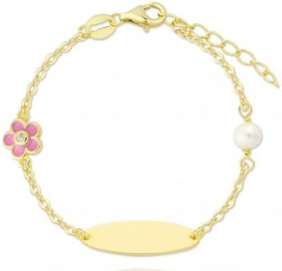 Turmalina - Pulsera esclava ID dorada de Plata de Ley 925 bebé o niña