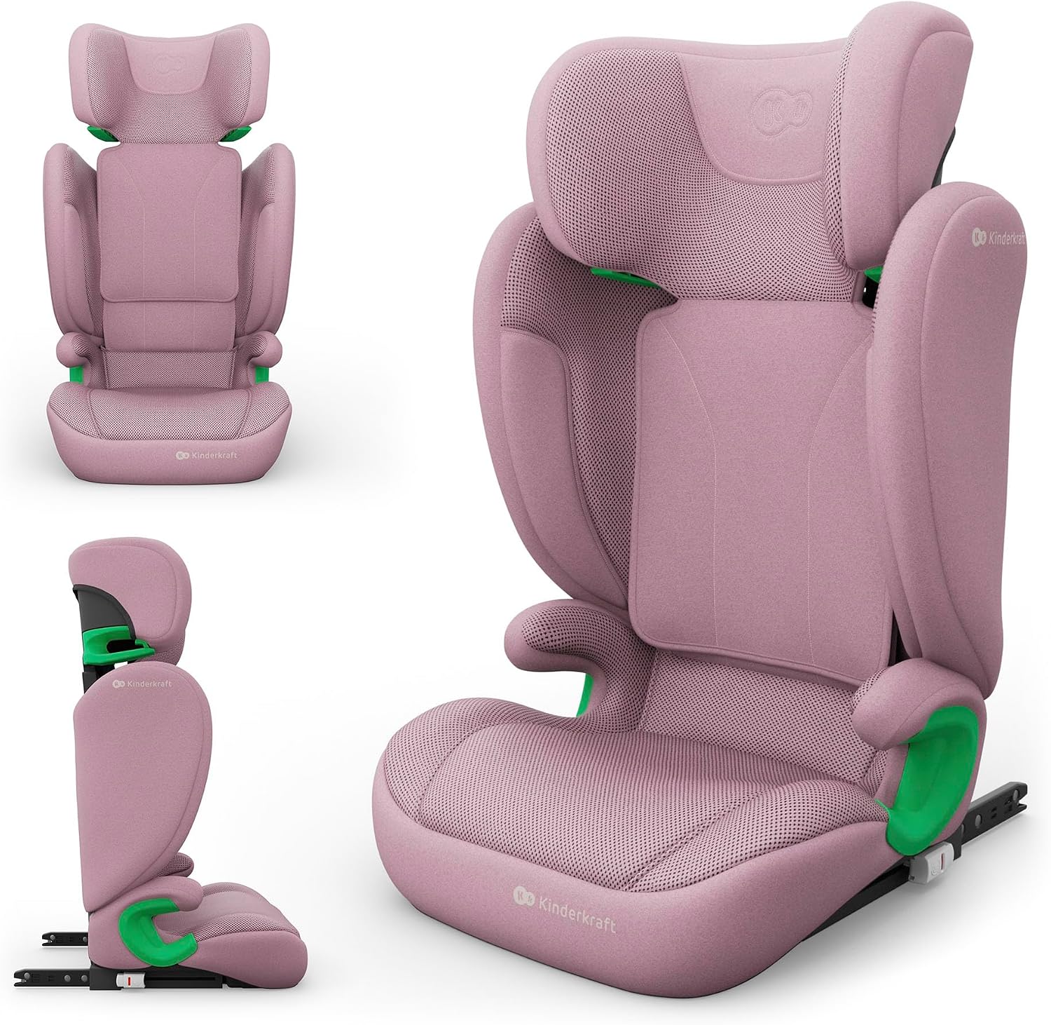 Kinderkraft JUNIOR FIX 2 PRO silla de coche 100-150 cm (3,5-12 años), ISOFIX + cinturón, reposacabezas ajustable, guiados de cinturón, H-GUARD, SPS, AIR FLOW transpirable, Rosa