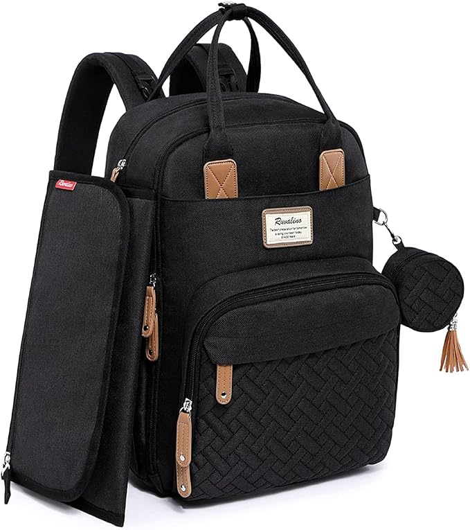 RUVALINO Mochila para Pañales, Bolso Cambiador Bebé con Esterilla Portátil, Portachupetes y Correas para el Cochecito