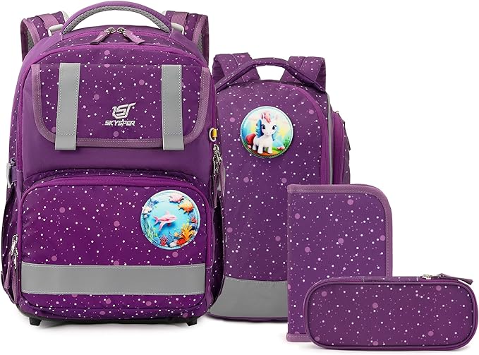 SKYSPER Set Mochila Escolar Ergonómica Mochila Infantile 5 piezas para Escuela Primaria Viaje