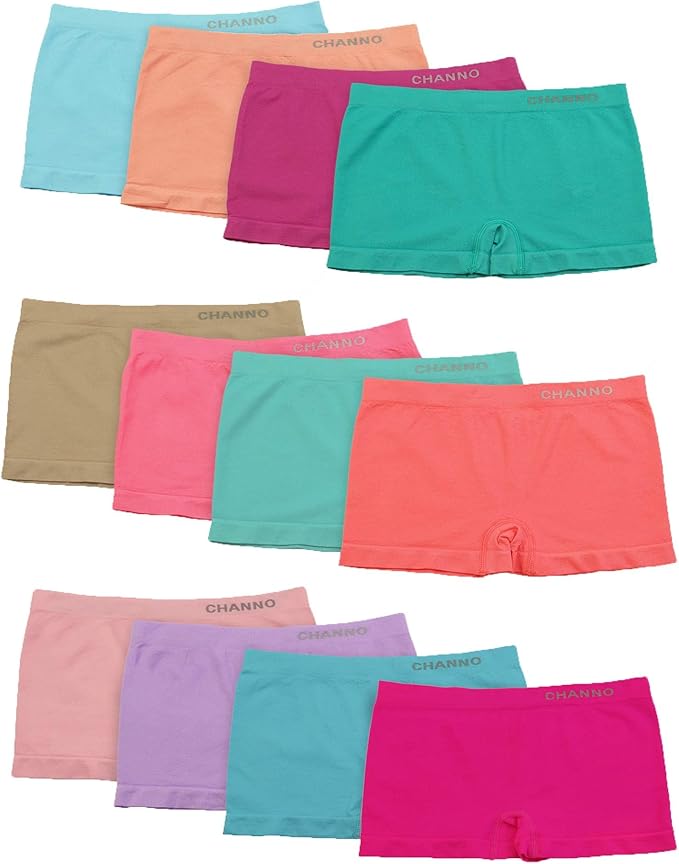 Channo Braguitas Estilo Culotte Boxer Niña Licra Lisos Distintos Colores Pack de 12 Bragas