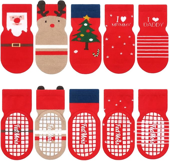 FedMois Calcetines Antideslizantes de Algodón para Bebé Niño Niña Pack de 5
