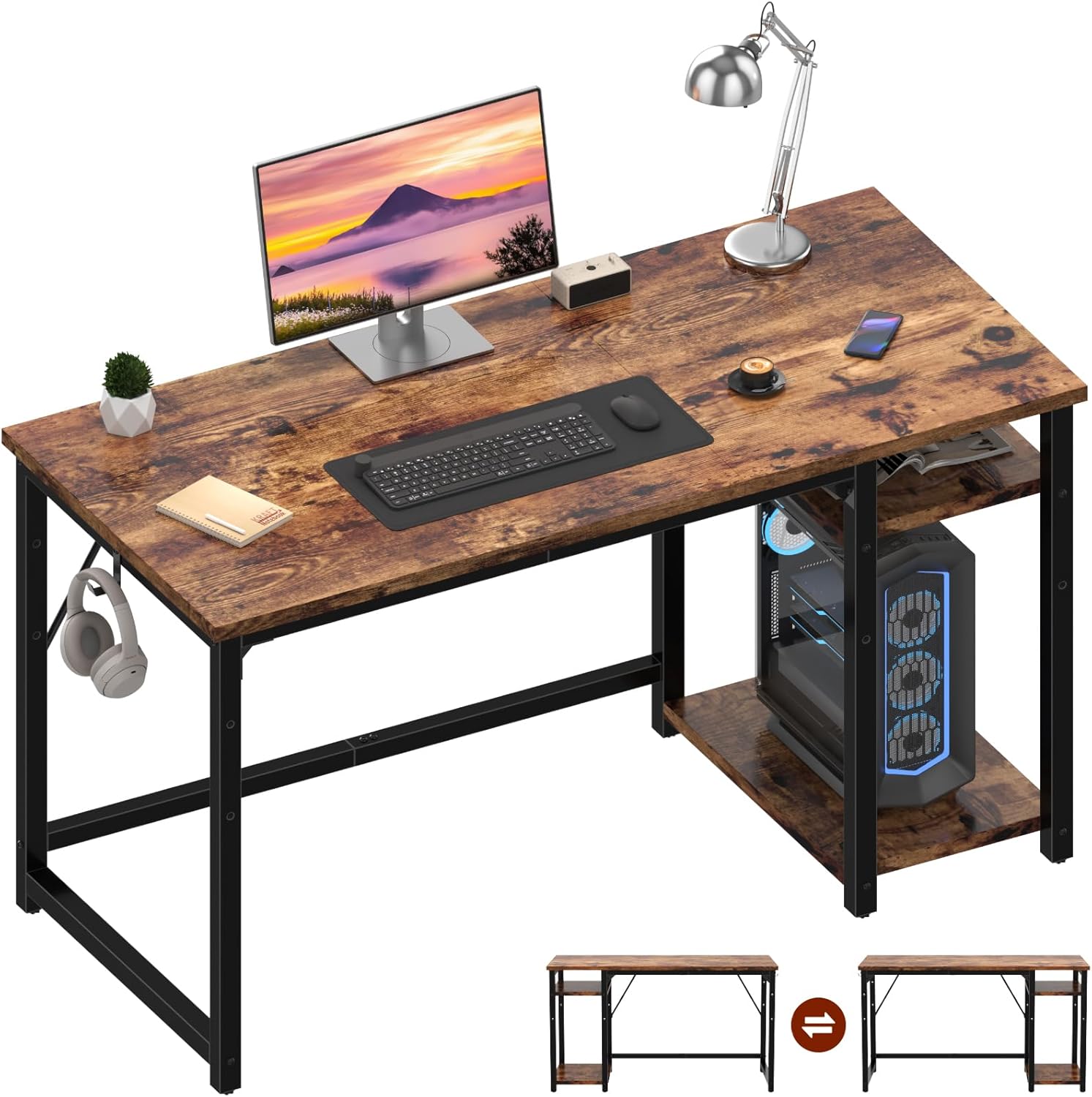 JUMMICO Escritorio con 2 estantes Ajustables de 120 cm