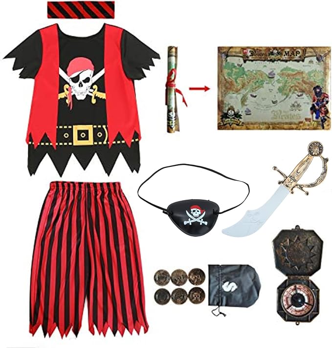 Sincere Party Disfraz de pirata para niños,tallas 3-4,5-6,7-8,8-10