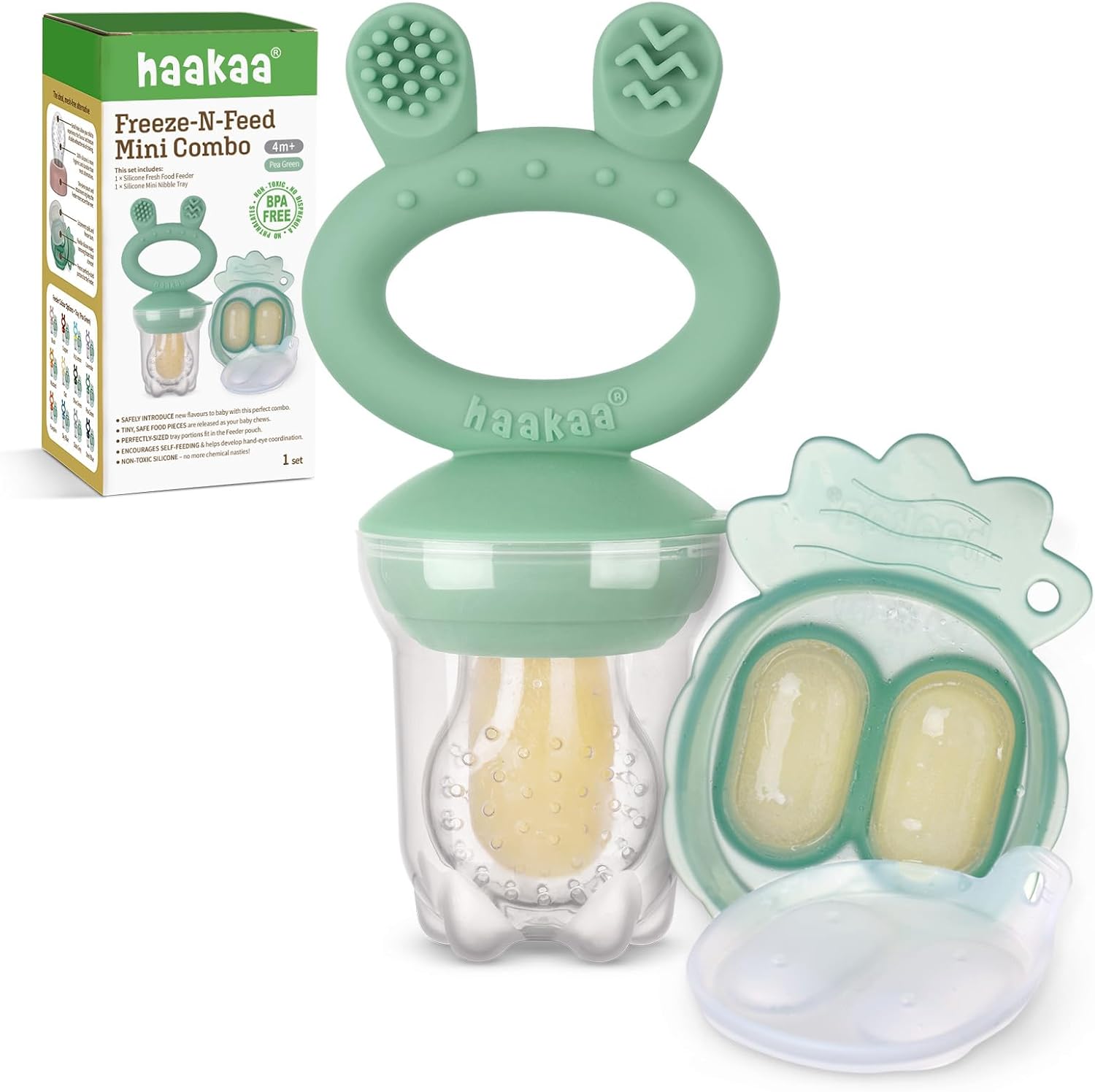 Haakaa Bebé Comedero de Frutas & Combo de mini bandejas, Moldes para Paletas de Leche Materna