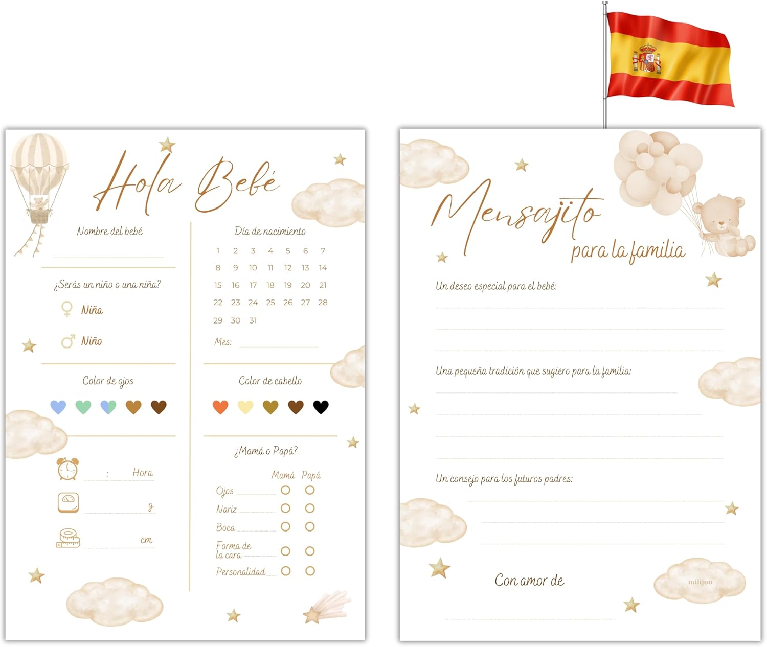 20 Tarjetas de pronóstico para Baby Shower Milijou