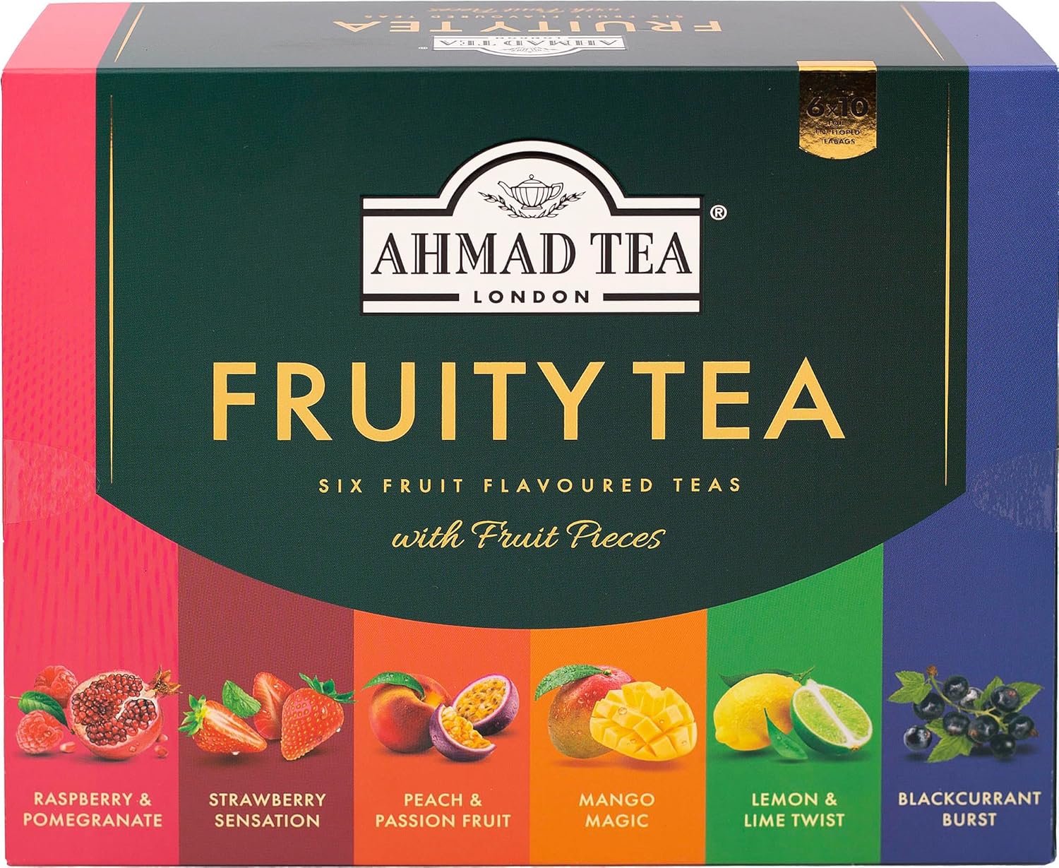 Ahmad Tea Fruitytea - Surtido de té negro y verde - 6 variedades - 60 bolsitas de té