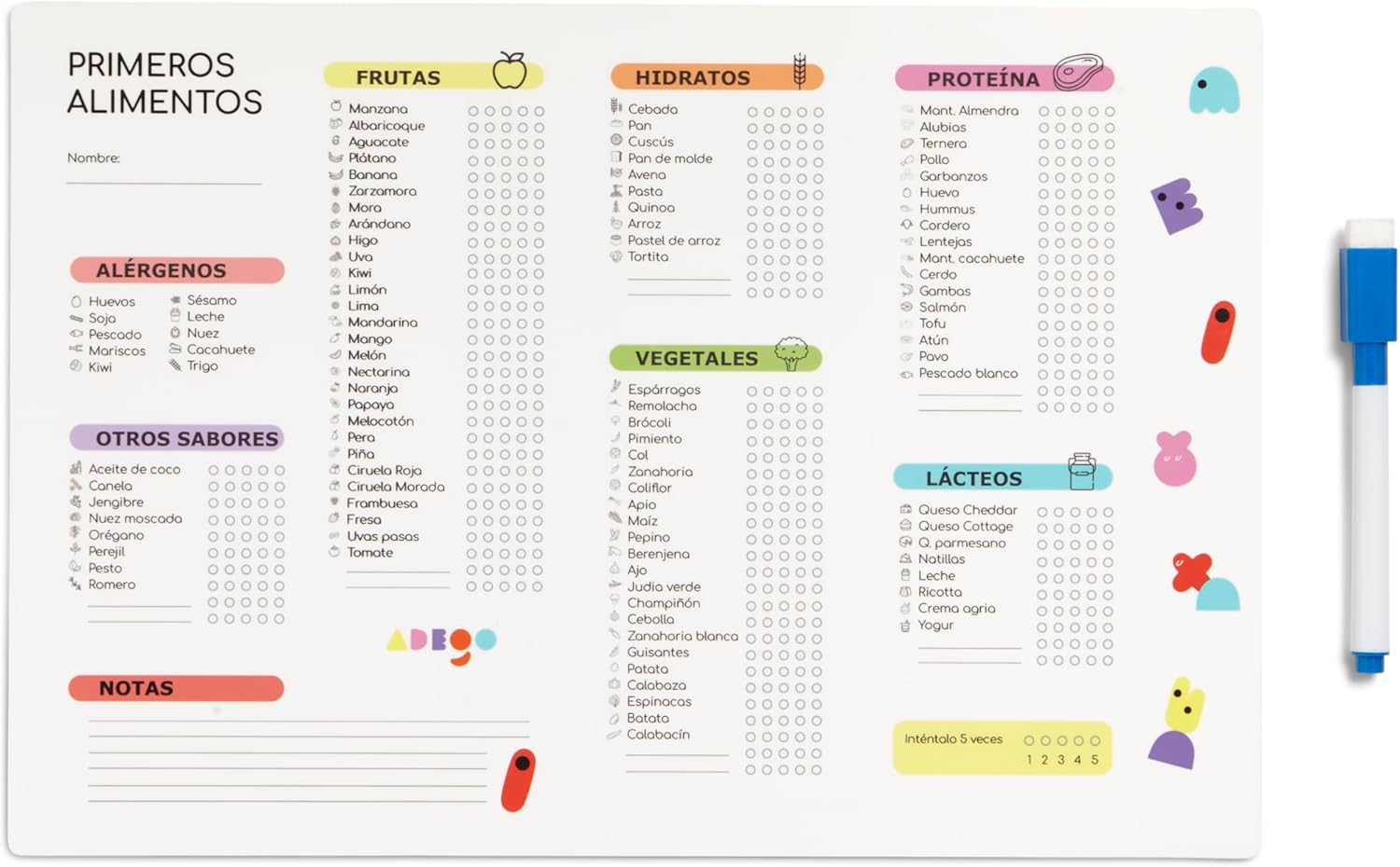 Imán Tabla de Primeros Alimentos Bebé ADEGO