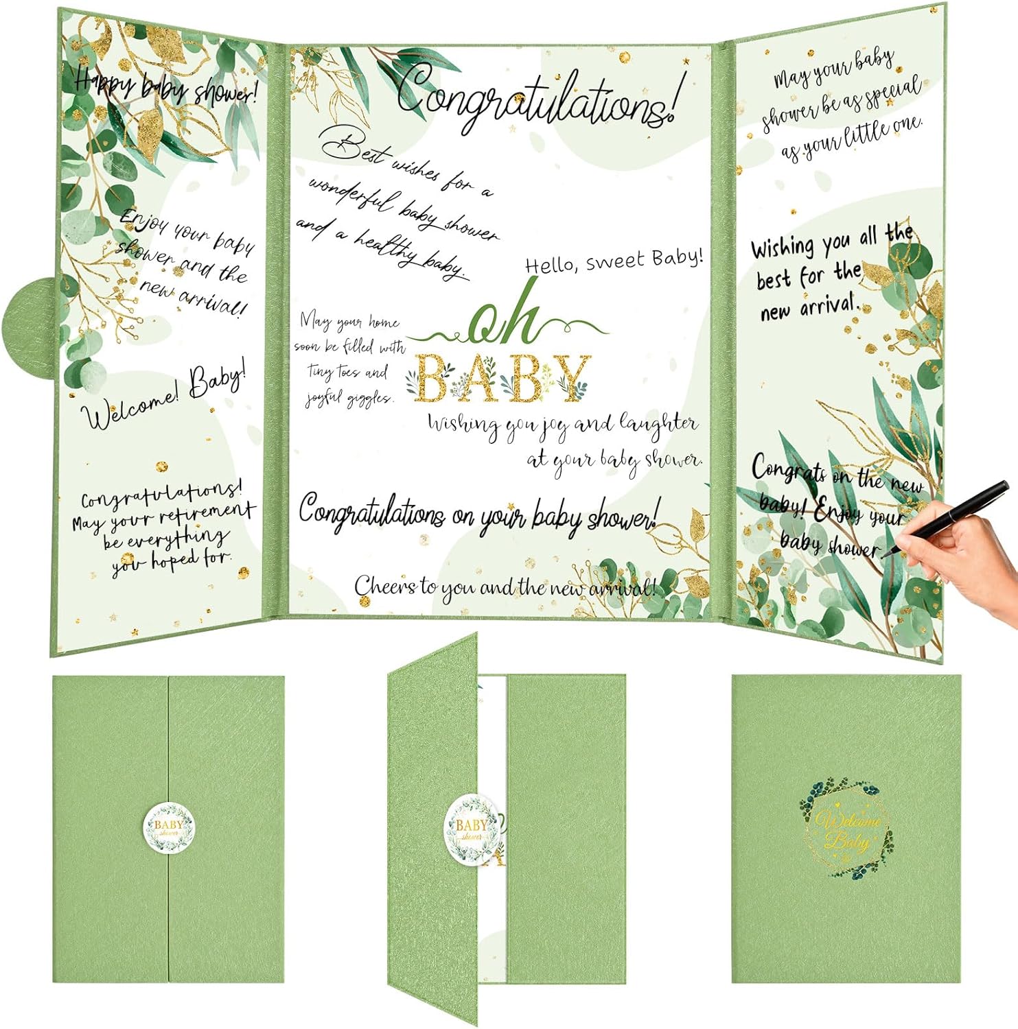 Libro de invitados para baby shower verde salvia safari