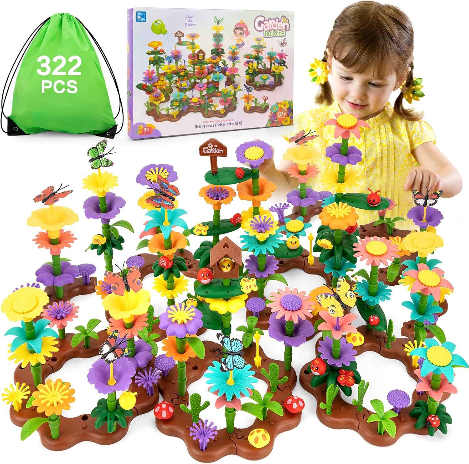 Funsland Juguetes Niña 3 Años, 322 PCS Juguetes de Construcción para Jardín de Flores