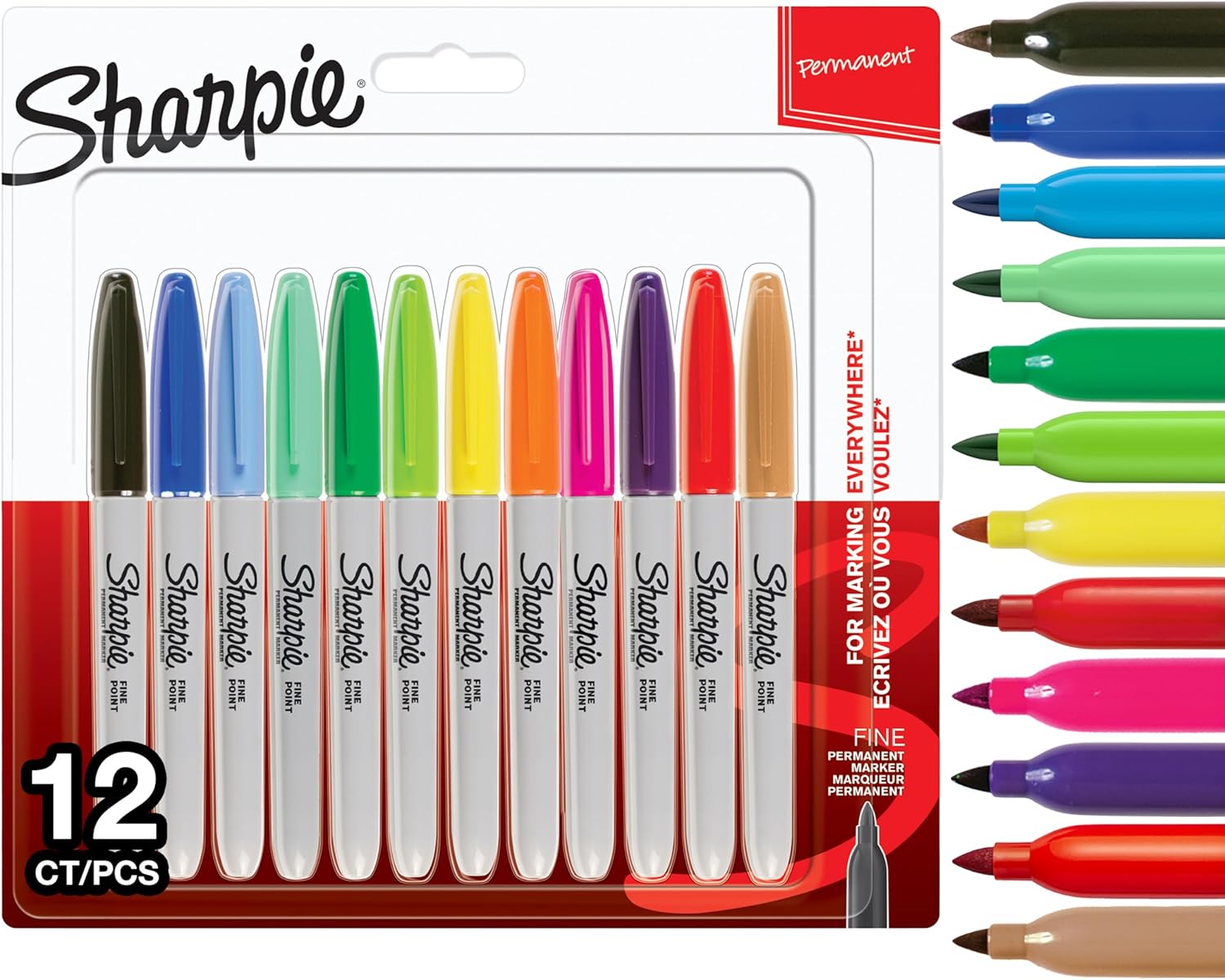 Sharpie rotuladores permanentes punta fina colores surtidos juego de 12 marcadores