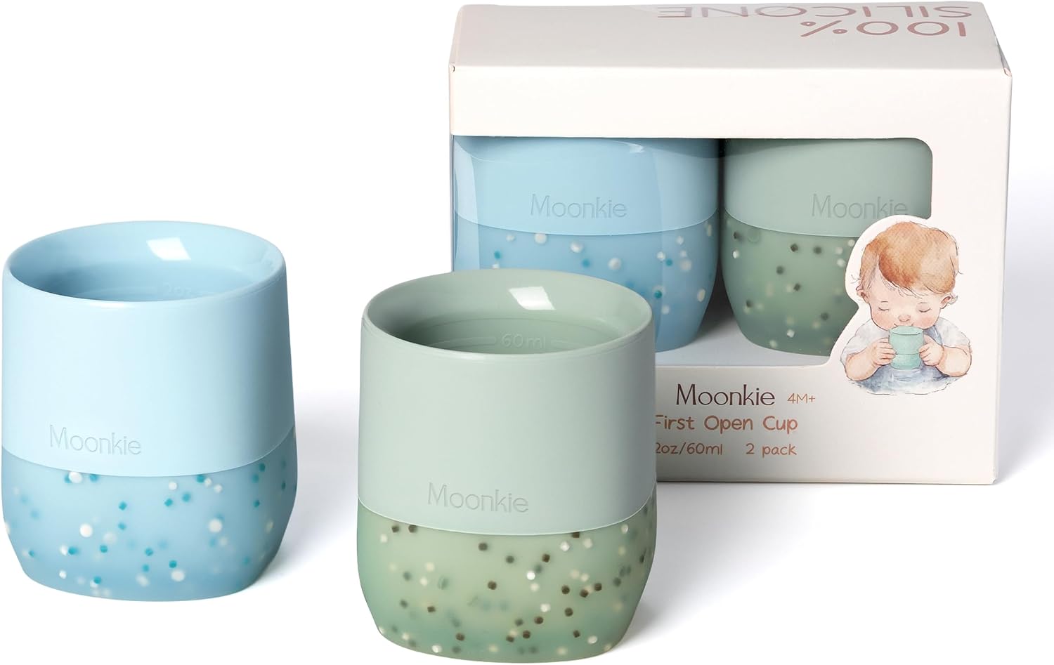 Moonkie Vaso Bebé de Silicona, Paquete de 2 Vasos 60 ml con Base Ponderada