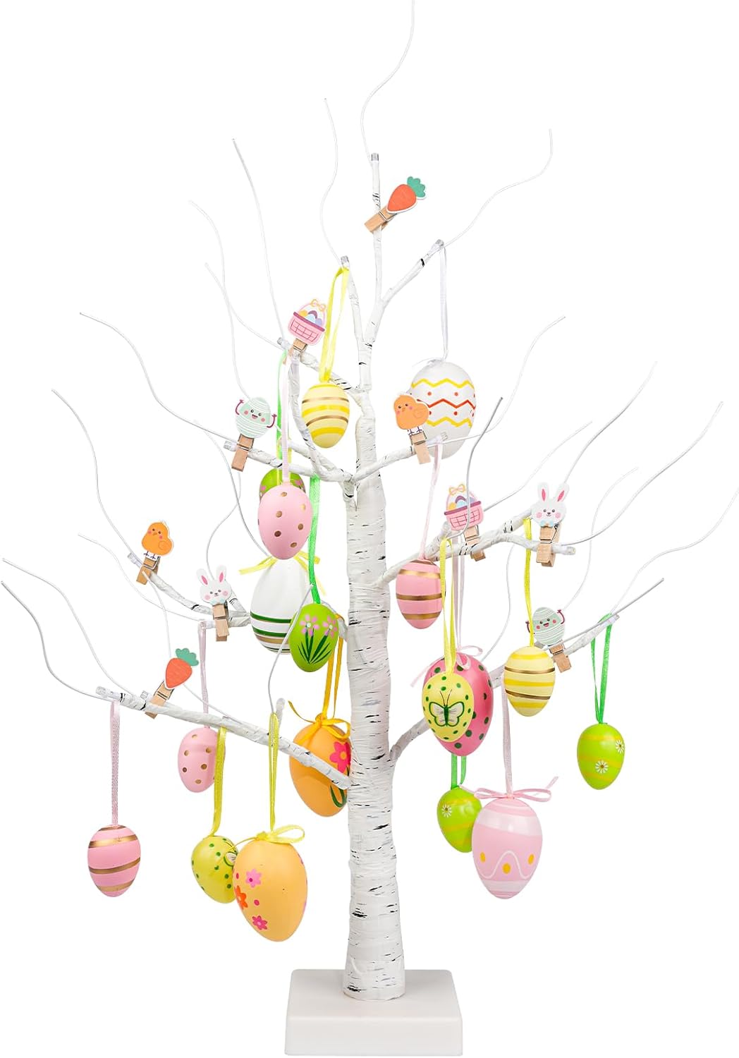 Árbol decorativo de Pascua, 12 huevos pastel, diseño de ramita blanca, decoración de mesa de vacaciones